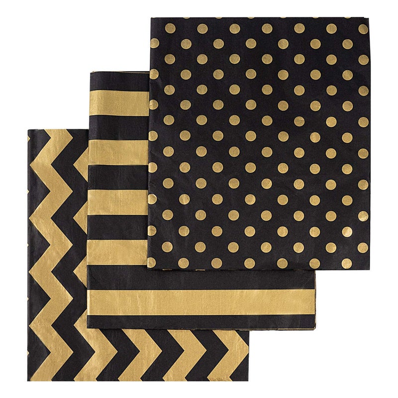 Ueerdand 105 Sheets Gold Black Tissue Paper, Christmas Metallic Gift Wrapping Paper Bulk for New Year Gift Bags, Birthday, Graduation, DIY Shipping Crafts, 20 Inch x 12 Inch - Image 1